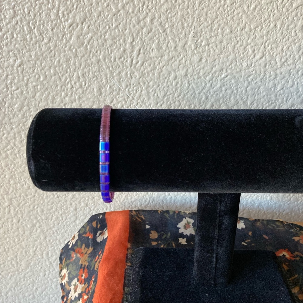 Vibrant Handmade Purple and Blue Tila Beaded Bracelet - Picture 6 of 10